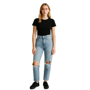 (NWOT) Madewell The Perfect Vintage Straight Jean in Danby Wash: Knee-Rip - 25